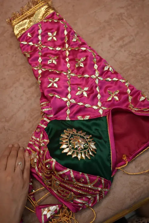 GULABI PURVI SATIN FABRIC RAJASTHANI AANGI HANDWORL BLOUSES WITH KACHI GOTA PATTI WORK JAAL (PRE-BOOKING ITEM)  ##HB030