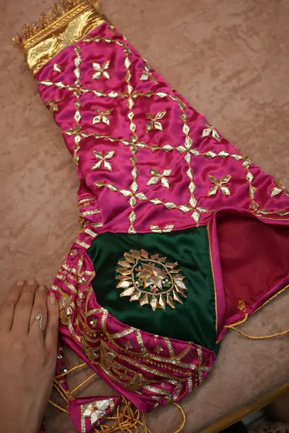 GULABI PURVI SATIN FABRIC RAJASTHANI AANGI HANDWORL BLOUSES WITH KACHI GOTA PATTI WORK JAAL (PRE-BOOKING ITEM)  ##HB030