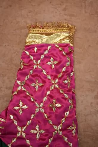 Gulabi Purvi Rajasthani Aangi Blouse with Kachi Gota Patti Jaal pertun (PRE-BOOKING ITEM)