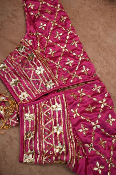 Gulabi Purvi Rajasthani Aangi Blouse with Kachi Gota Patti Jaal pertun (PRE-BOOKING ITEM)