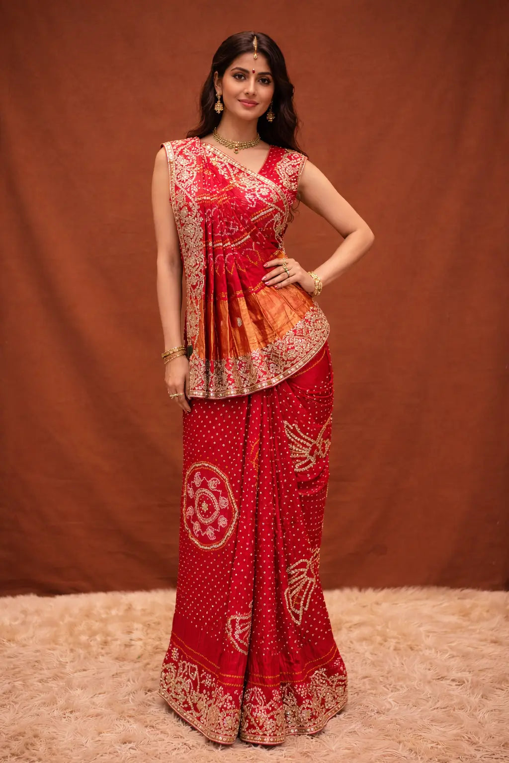 Bandhani Design Pure Gajji Saree with Gota Patti (With Blouse)