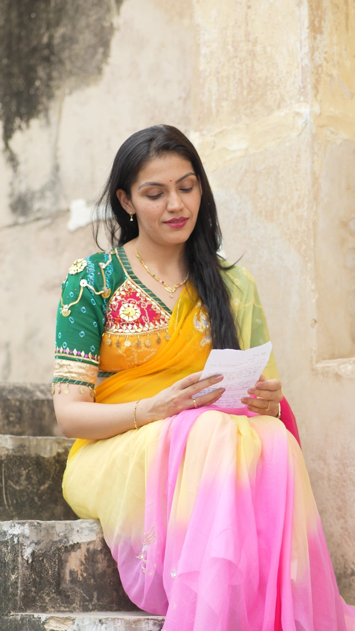 Hand Bandhej Rajasthani Kacha Gota Patti Work Angi Blouse