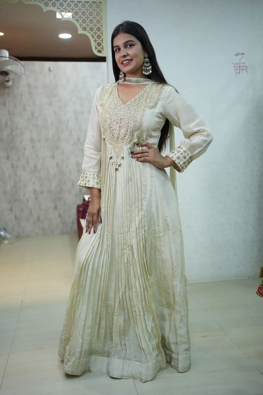 Elegant Ivory Anarkali Suit with Heavy Embroidery – Festive & Wedding Wear
