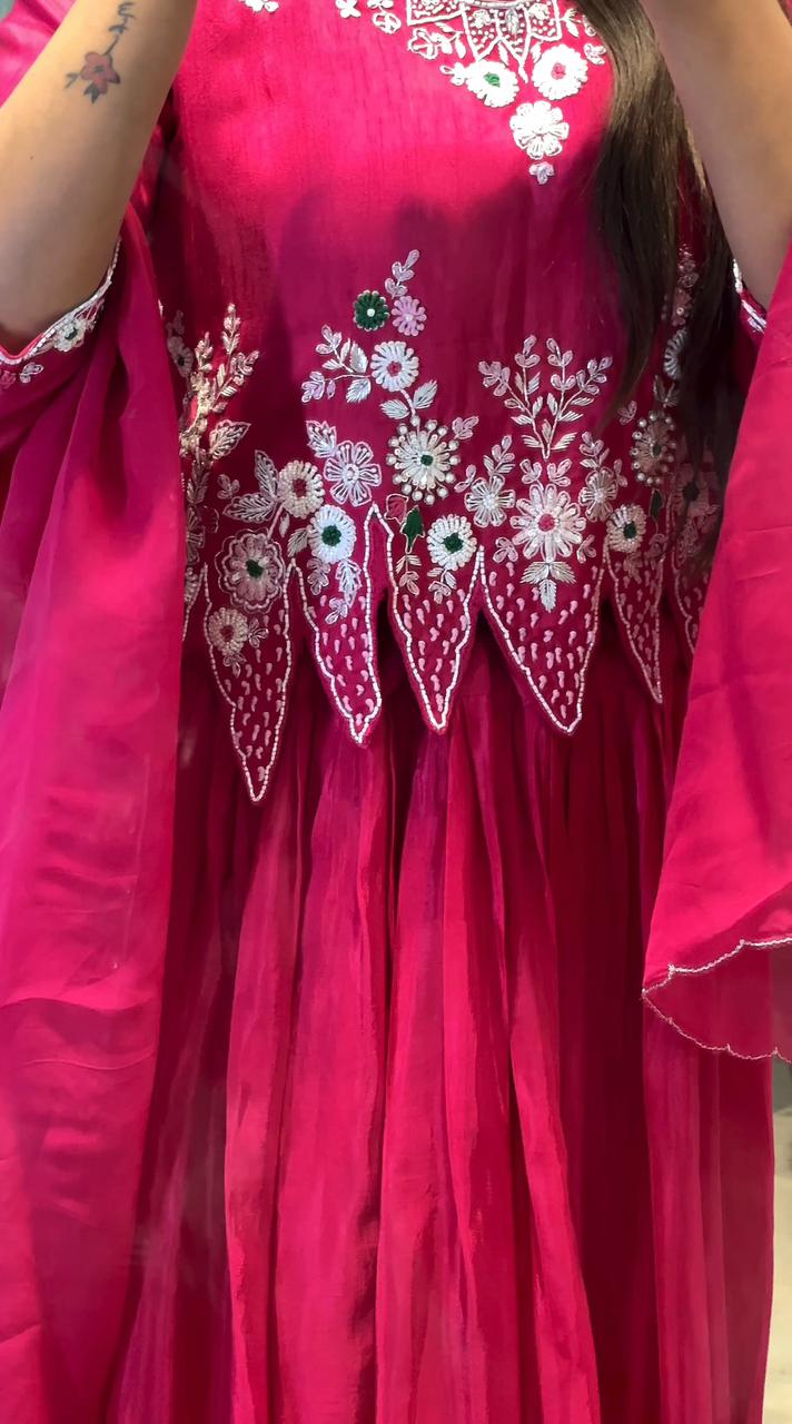 Elegant Pink Embroidered Anarkali Suit with Dupatta