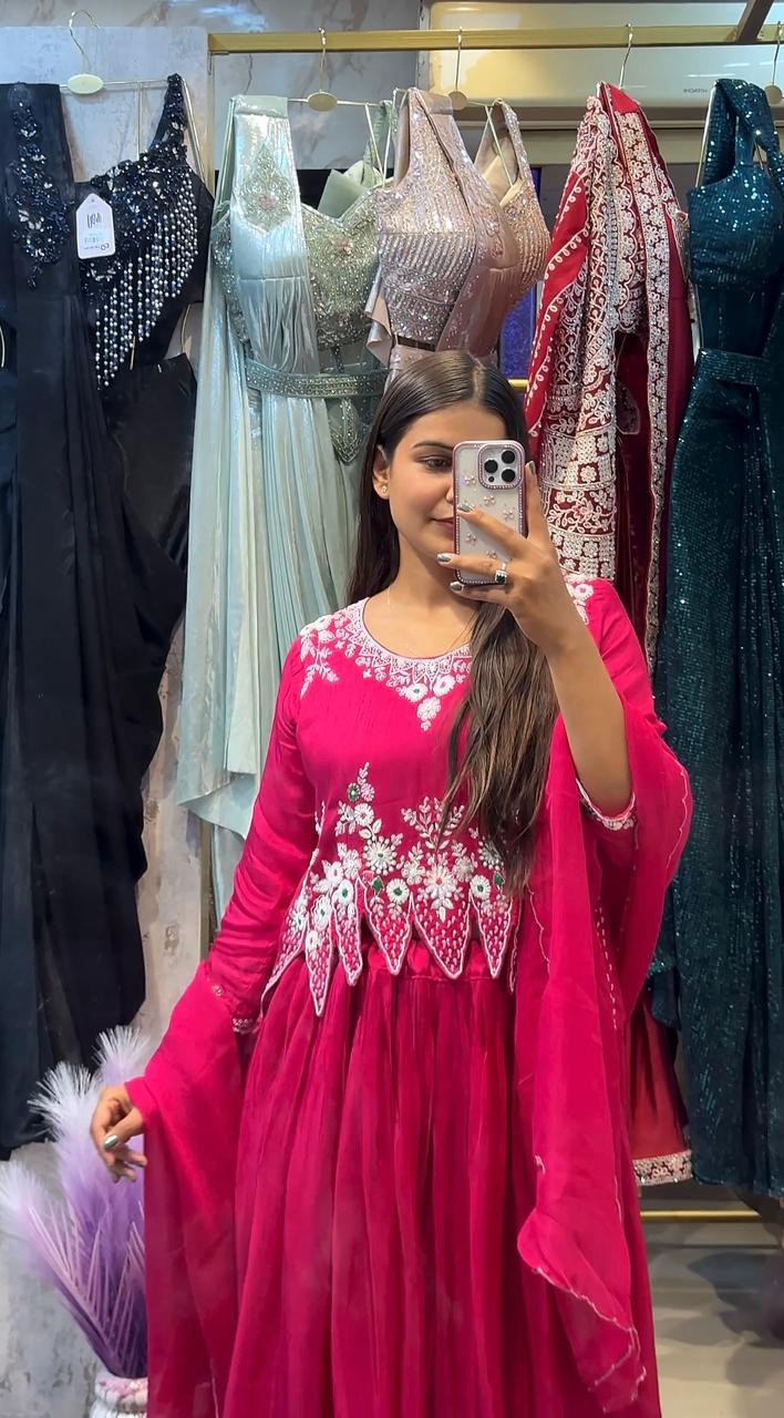 Elegant Pink Embroidered Anarkali Suit with Dupatta