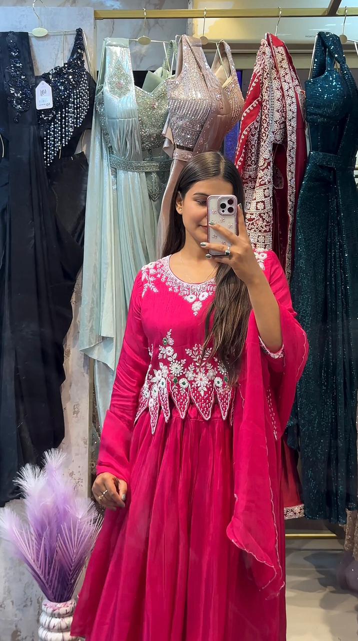 Elegant Pink Embroidered Anarkali Suit with Dupatta