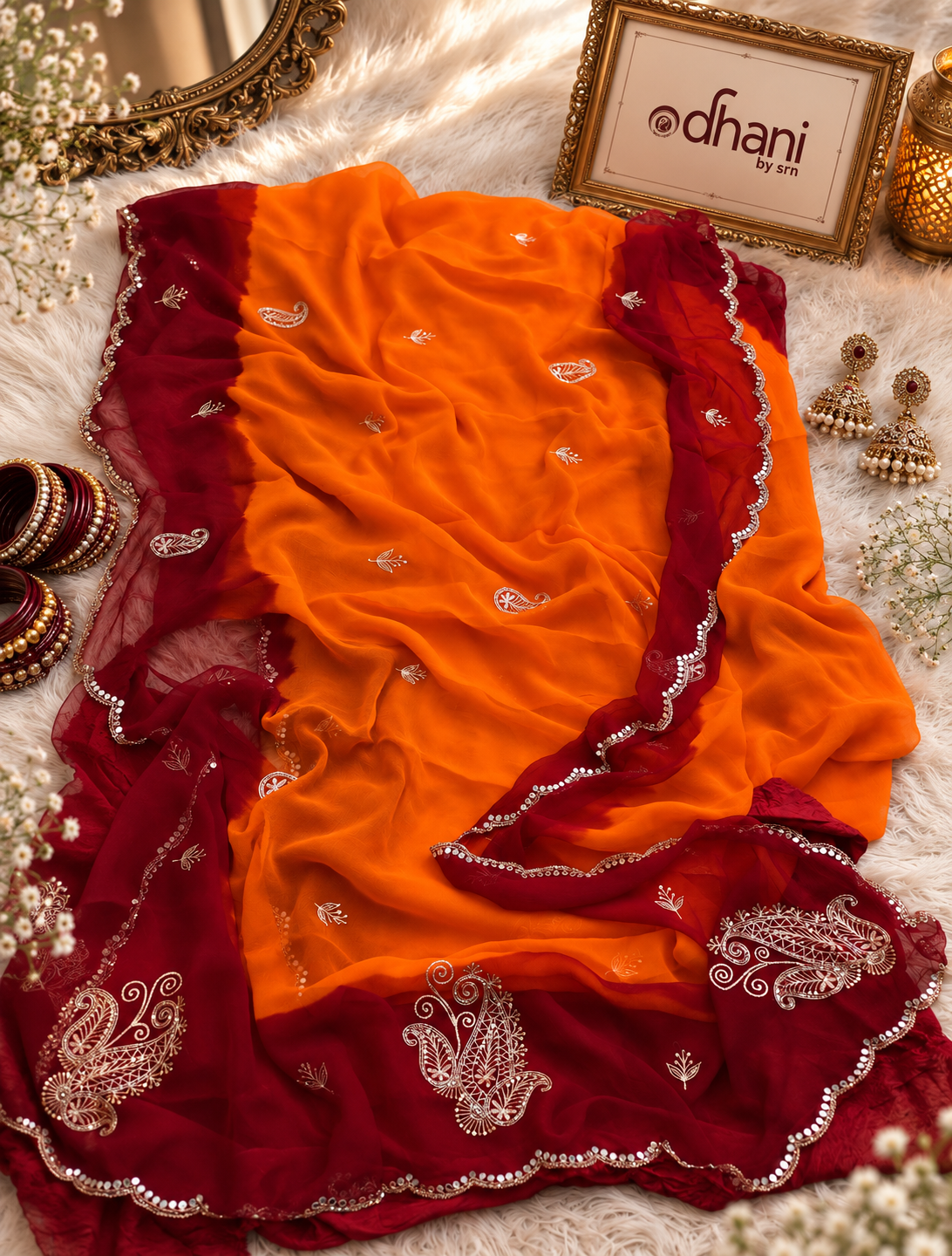 Pure Chiffon Traditional Pila Saree With Hand Vintage Work