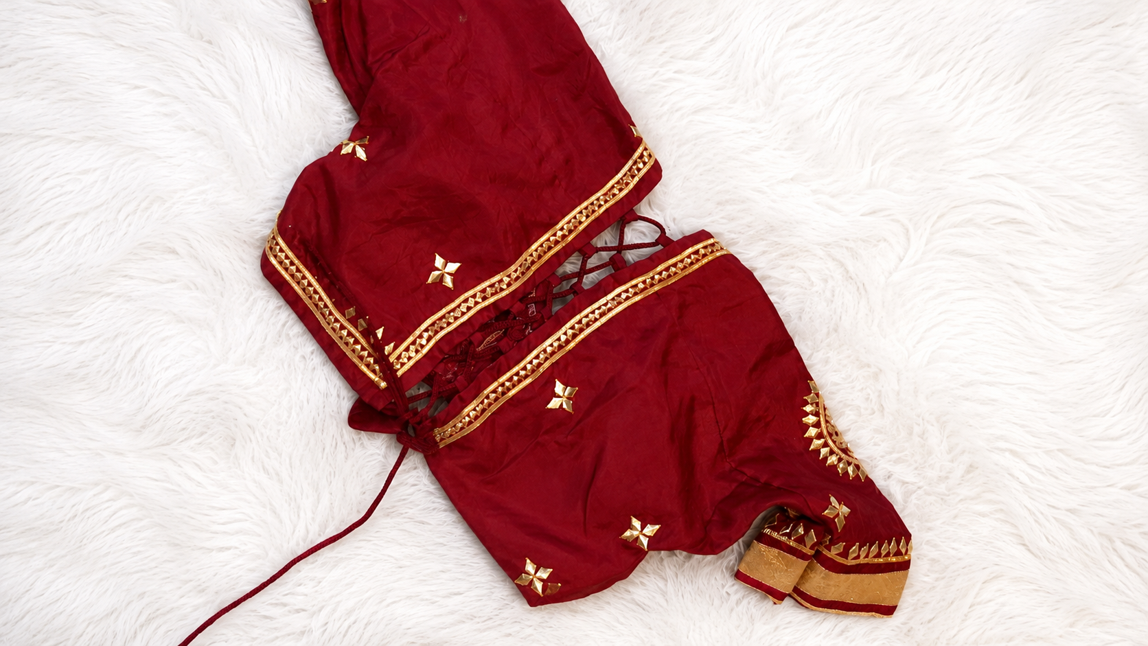 Lampa Rani Maroon Angi With Traditional Kachi Gota Patti Handwork With Criscross back design