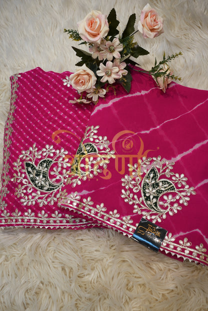 LEHRIYA AND MOTHADA DESIGN SAREE GOTA PATTI WORK WITH HEAVY BUTA AND PATCH  (WITH BLOUSE) ##SR0181