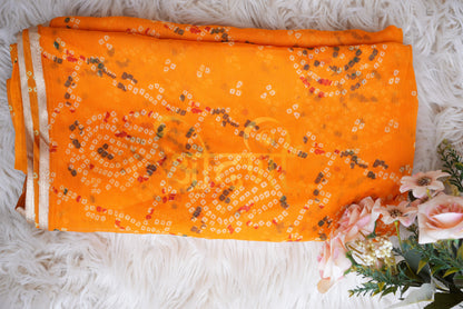 SUMMER SPECIAL BANDHANI SAREE WITH FOIL BORDER (WITHOUT BLOUSE) ##SR0175