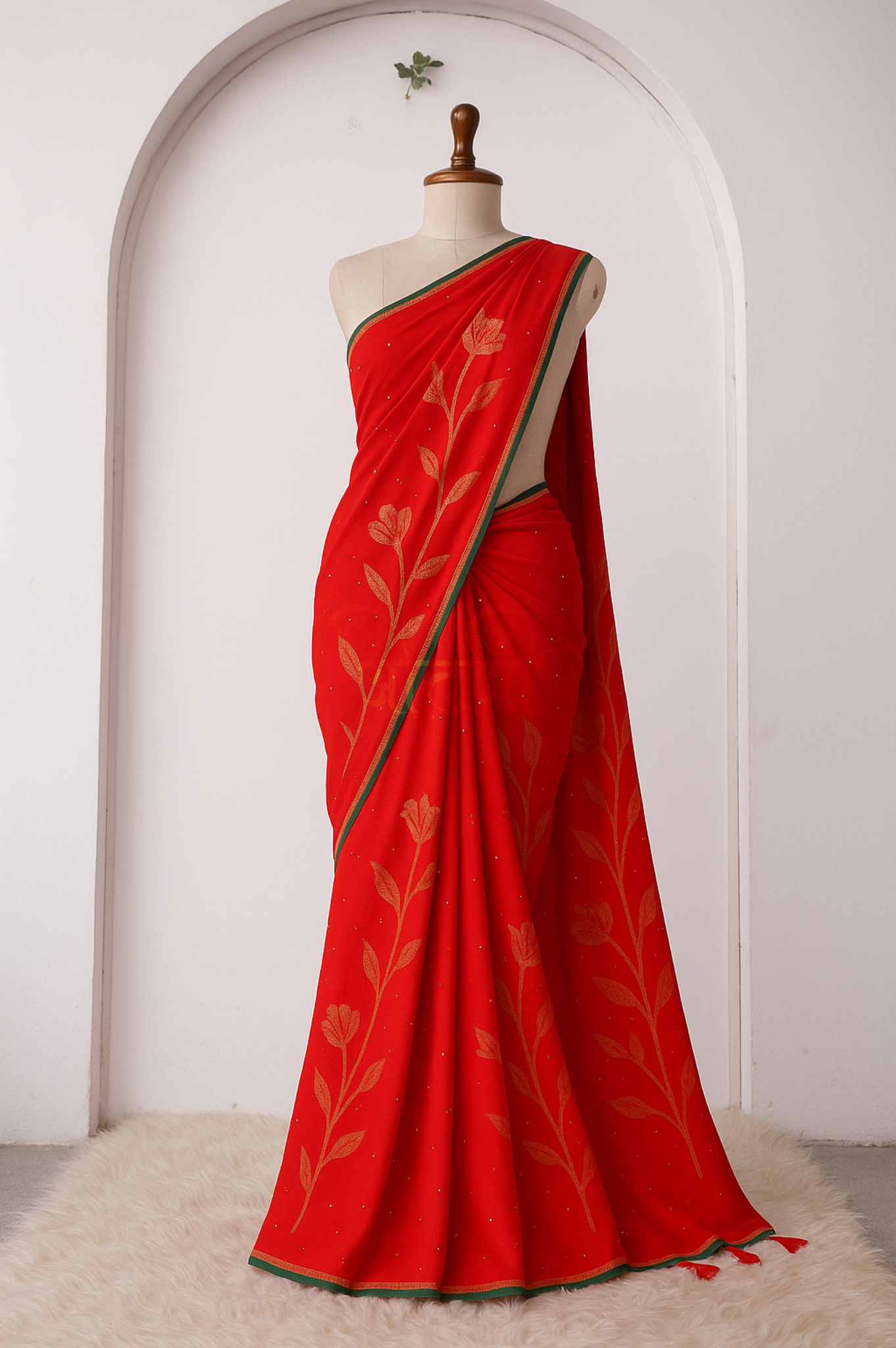 RED SPECIAL SAREE WITH SIROSKI & FOIL WORK ON GEORGETTE FABRIC (WITH BLOUSE)   ##SR0103