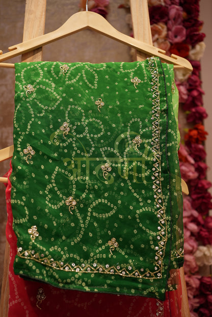 Georgette Fabric Bandhani Saree with Heavy Cutdana Handwork ##SR054