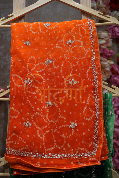 Georgette Fabric Bandhani Saree with Heavy Cutdana Handwork ##SR054