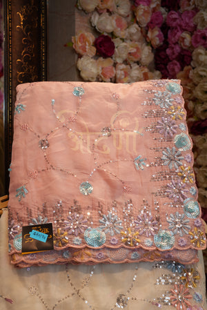 PARTYWEAR SAREE WITH SEQUENCE WORK & CUTWORK BORDER ON CRYSTAL FABRIC   ##SR0170