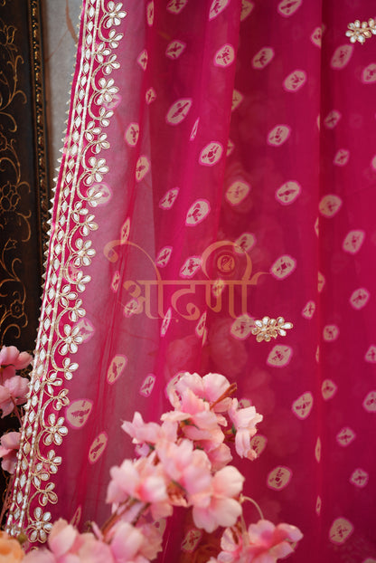 TREDITIONAL GOTAPATTI WORK BANDHANI SAREE WITH CHOTI BUTI   ##SR0153