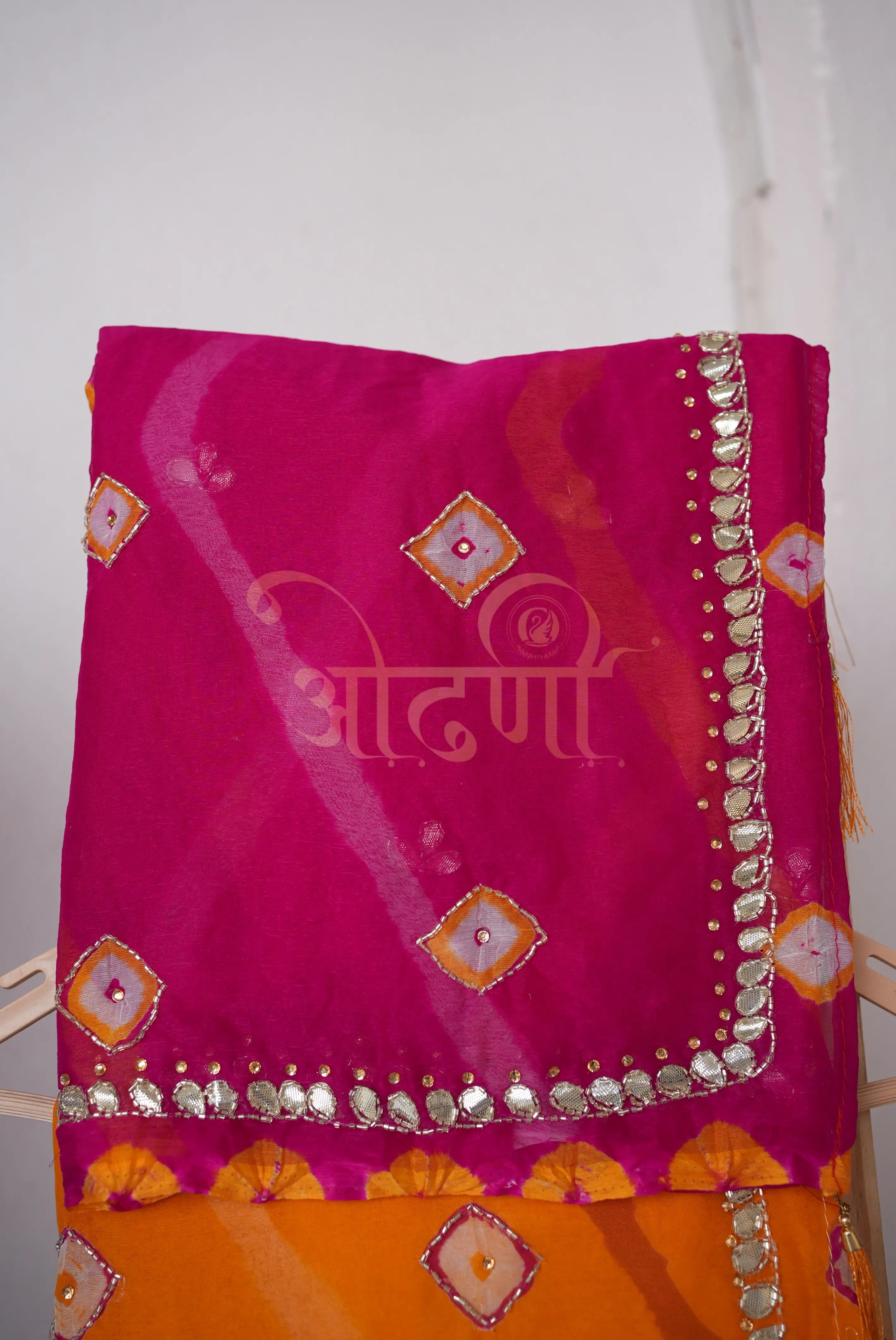 Lahriya Saree on Chiffon Fabric with Gota Patti & Cutdana Work