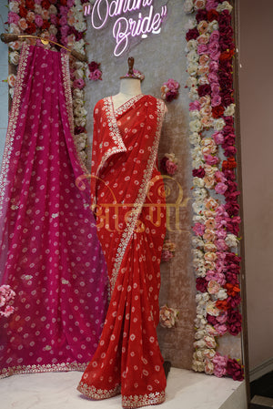 TREDITIONAL GOTAPATTI WORK BANDHANI SAREE WITH CHOTI BUTI   ##SR0153