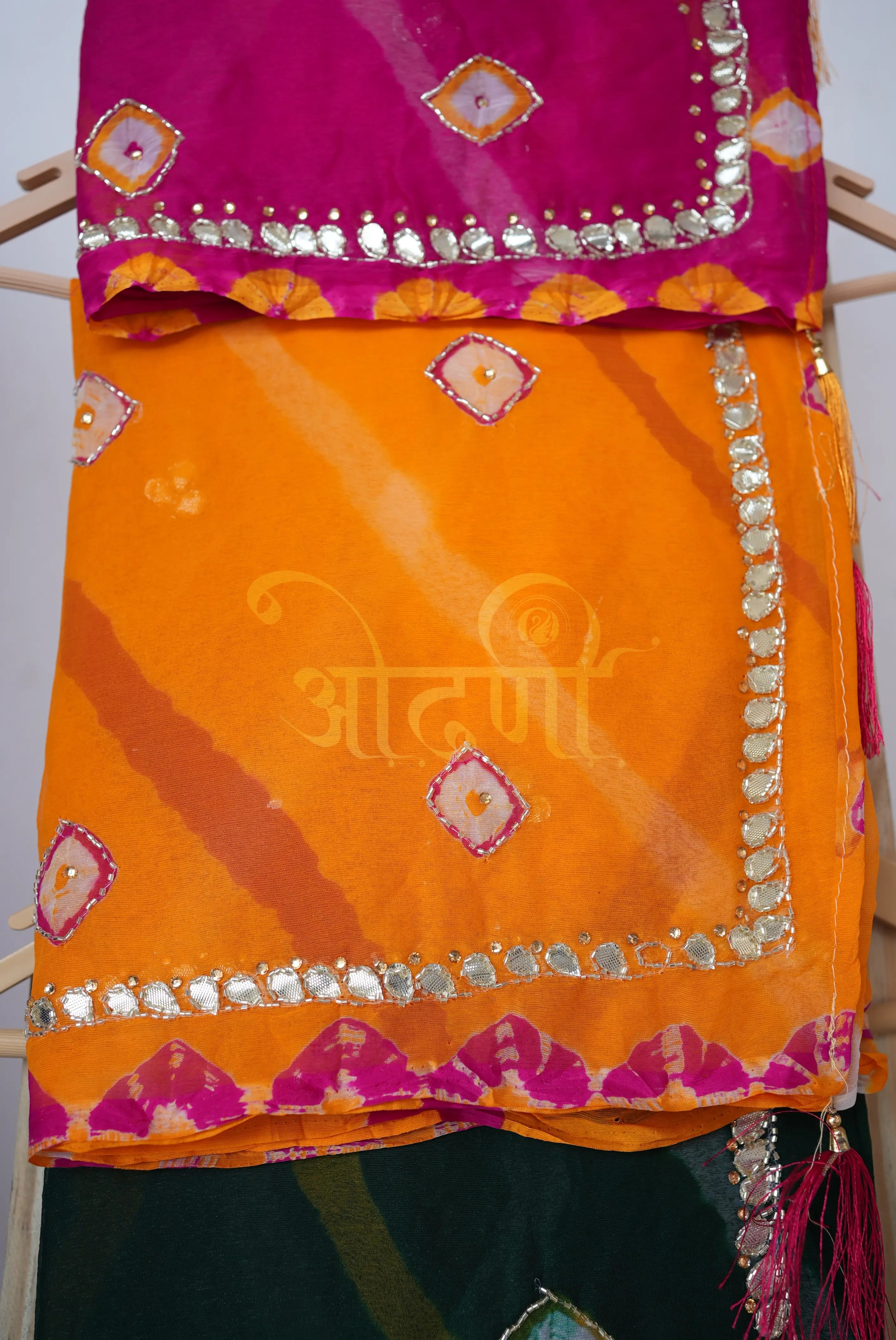 Lahriya Saree on Chiffon Fabric with Gota Patti & Cutdana Work