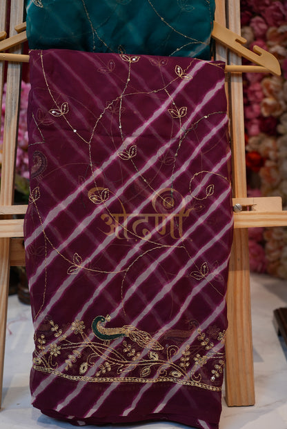 RAJPUTI SAREE WITH AARI-TARI WORK IN LEHARIYA & CHUNRI PATTERN  ##SR0168