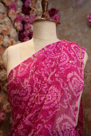 RAJPUTI BANDHANI SAREE ON CHIFFON FABRIC WITH AARI-TARI WORK (WITHOUT BLOUSE)   ##SR0171