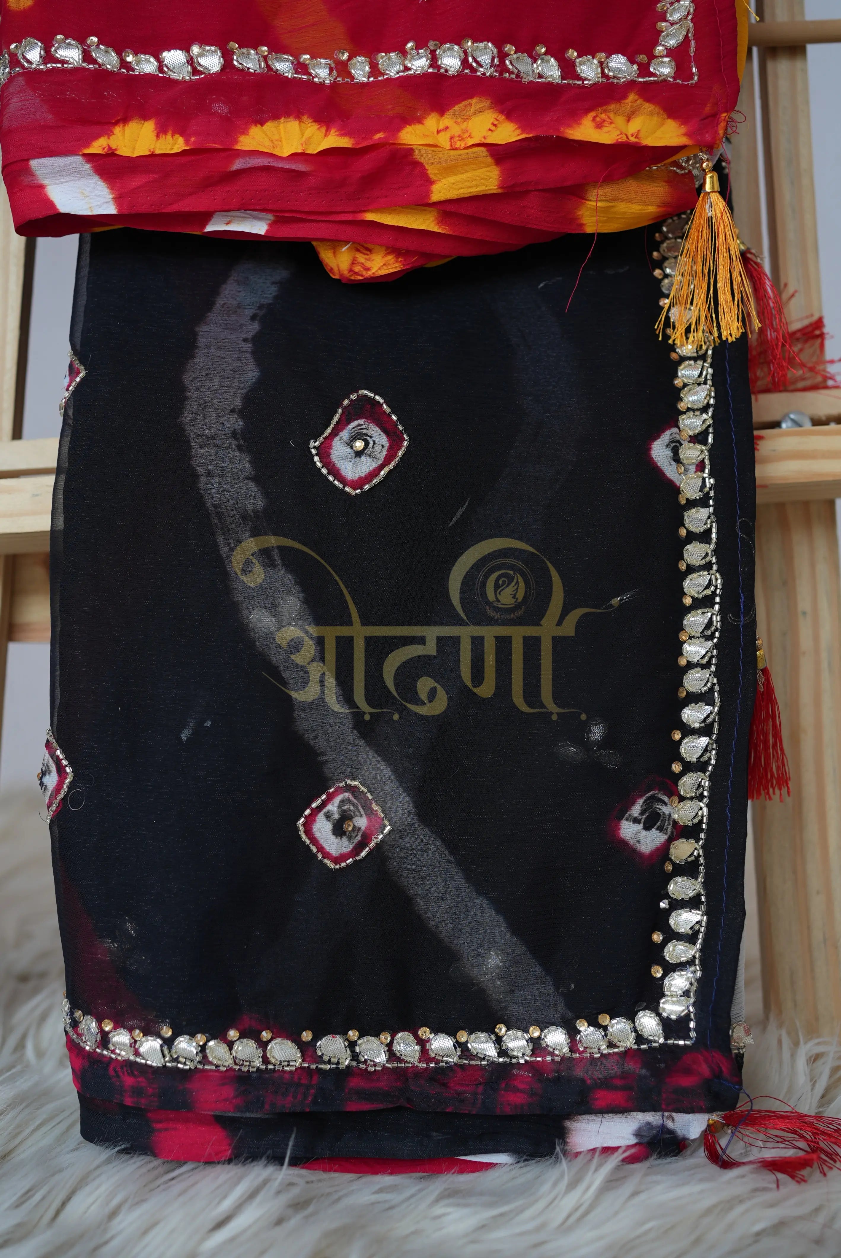 Lahriya Saree on Chiffon Fabric with Gota Patti & Cutdana Work