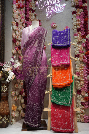 Georgette Fabric Bandhani Saree with Heavy Cutdana Handwork ##SR054