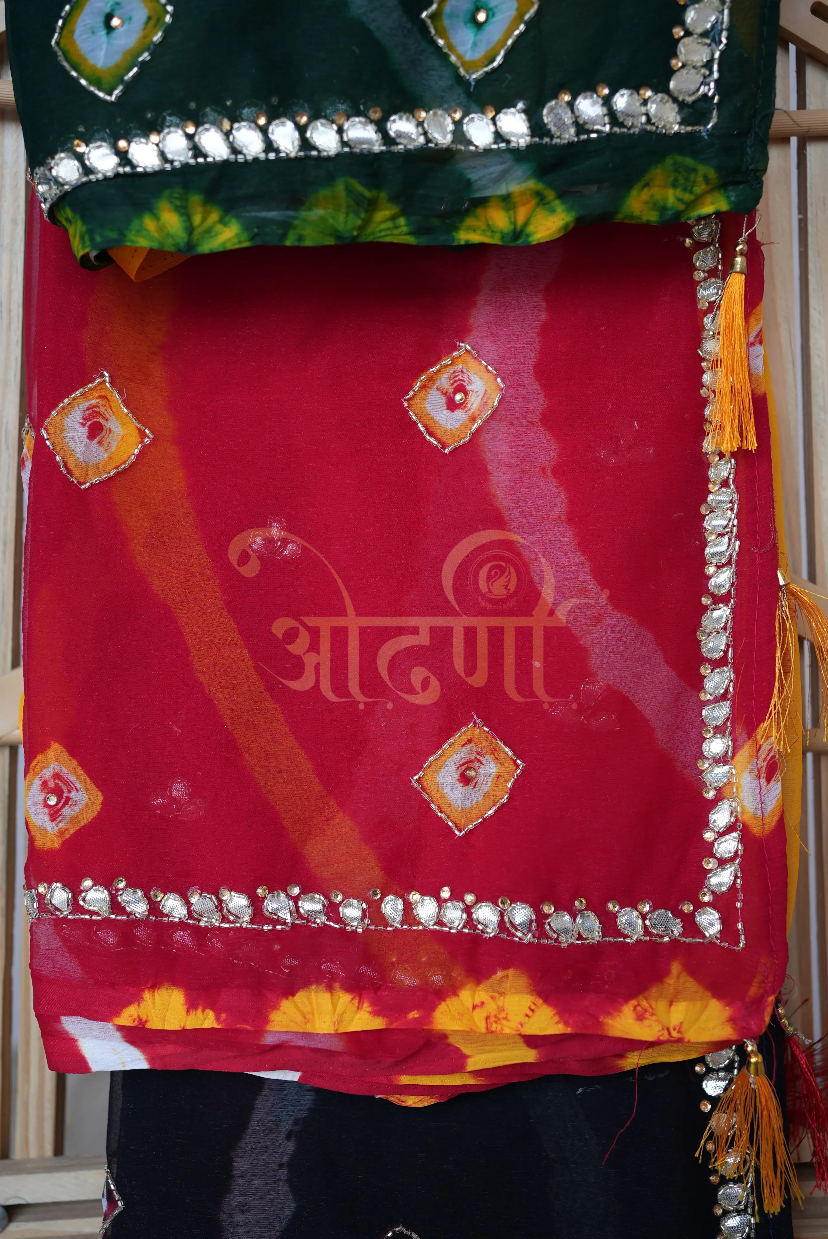 Lahriya Saree on Chiffon Fabric with Gota Patti & Cutdana Work
