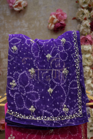 Georgette Fabric Bandhani Saree with Heavy Cutdana Handwork ##SR054