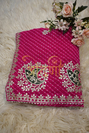 LEHRIYA AND MOTHADA DESIGN SAREE GOTA PATTI WORK WITH HEAVY BUTA AND PATCH  (WITH BLOUSE) ##SR0181