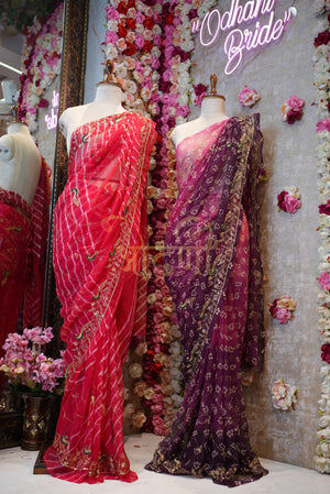 RAJPUTI SAREE WITH AARI-TARI WORK IN LEHARIYA & CHUNRI PATTERN  ##SR0168