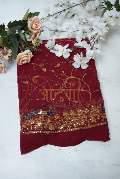 Moss Georgette Fabric with Aari Tari Work – 5.5 Meter Cut (Without Blouse) ##SR003