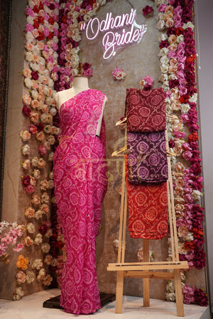 RAJPUTI BANDHANI SAREE ON CHIFFON FABRIC WITH AARI-TARI WORK (WITHOUT BLOUSE)   ##SR0171