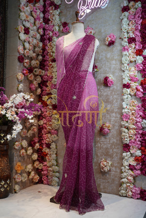 A Rajasthani Bandhani Saree Made of Georgette Fabric with Cutdana handwork ##SR025