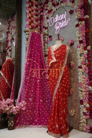 TREDITIONAL GOTAPATTI WORK BANDHANI SAREE WITH CHOTI BUTI   ##SR0153