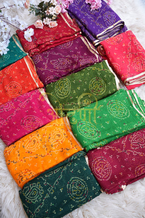 SUMMER SPECIAL BANDHANI SAREE WITH FOIL BORDER (WITHOUT BLOUSE) ##SR0175