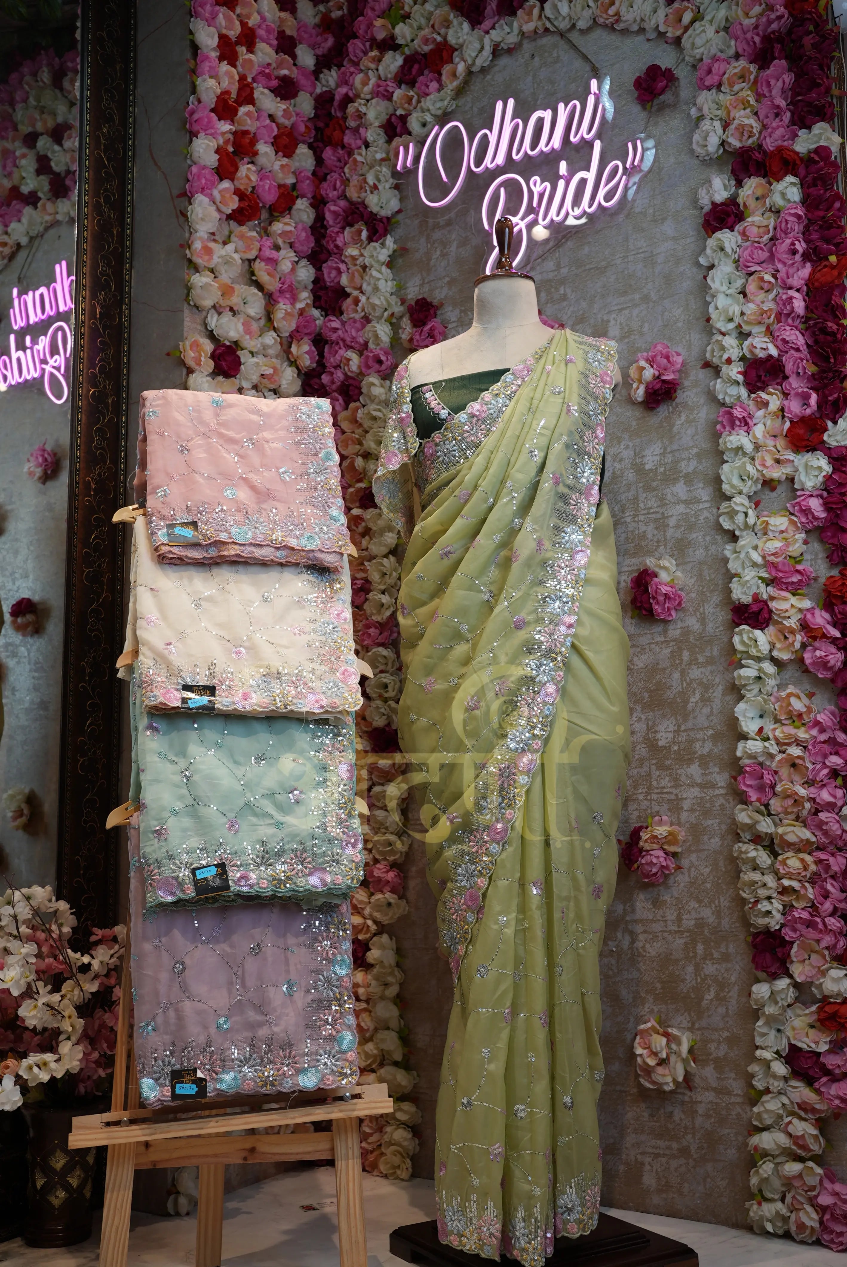 Partywear Saree on Crystal Fabric with Sequence Work & Cutwork Border