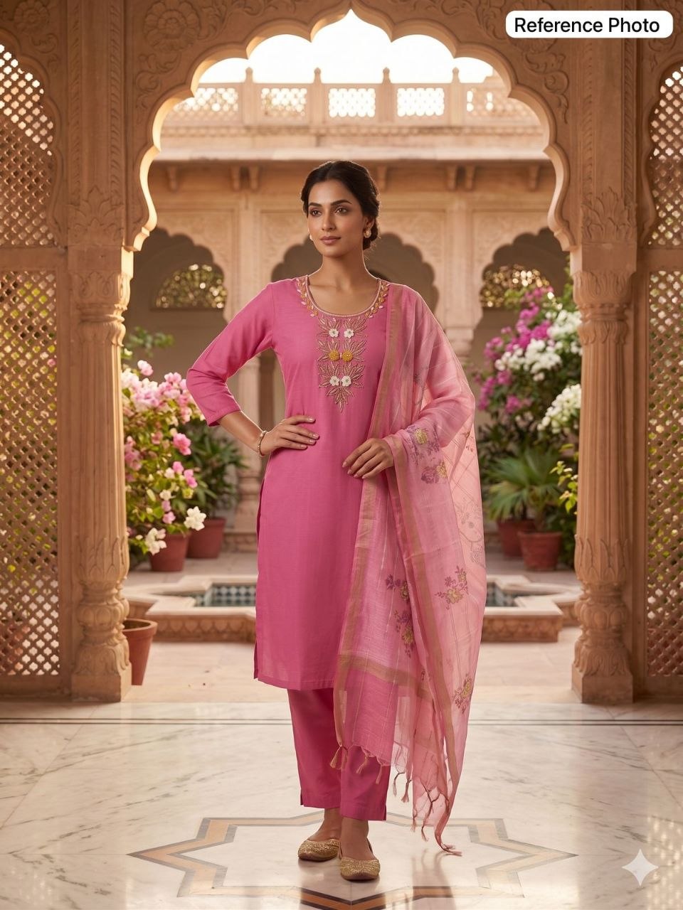 Elegant Light Pink Chanderi Suit with Roman Silk Bottom & Heavy Dupatta