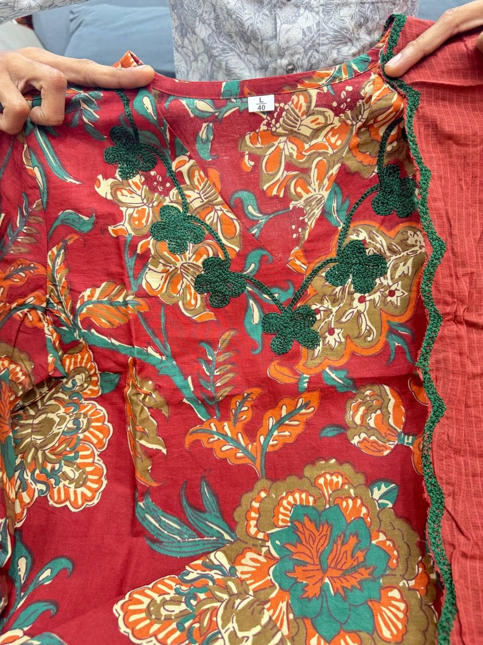 SOMIYA Branded Pure Cotton Suit Set with Embroidery Neck & Kotadoria Dupatta