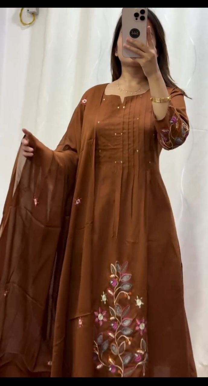 MADHAVI Branded Pure Cotton Suit Set with Handwork Neck & Embroidery Dupatta