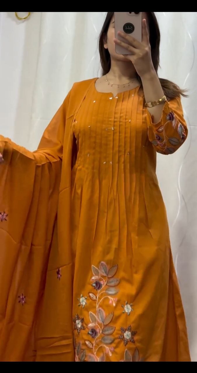 MADHAVI Branded Pure Cotton Suit Set with Handwork Neck & Embroidery Dupatta