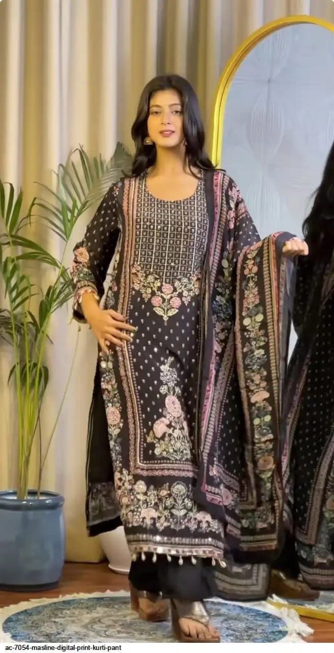 Designer Maslin Ethnic Wear with Aari Work and Full Lining Comfort Fit