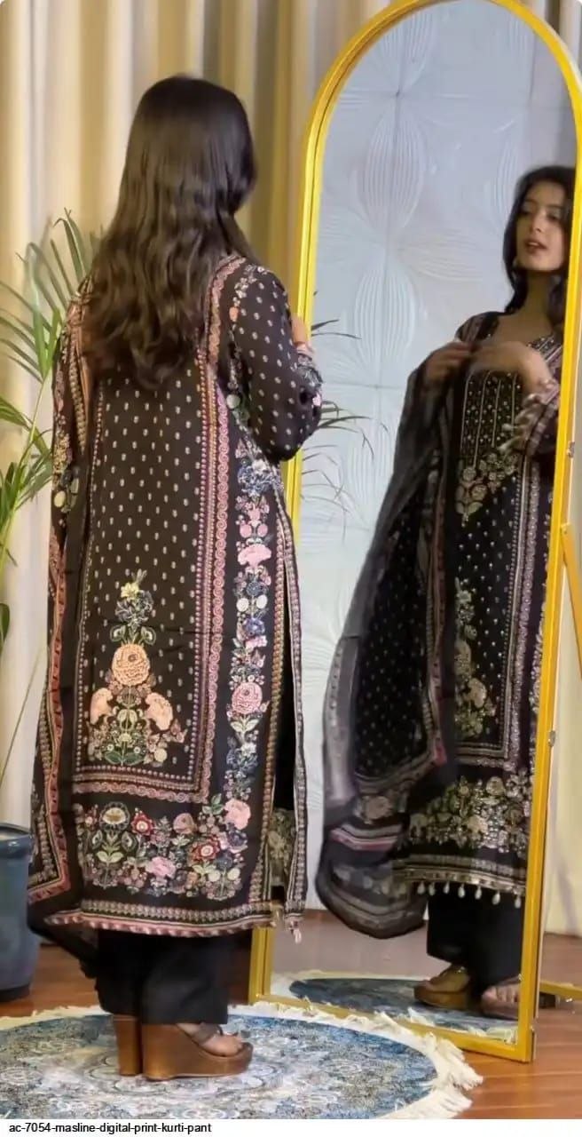 Designer Maslin Ethnic Wear with Aari Work and Full Lining Comfort Fit