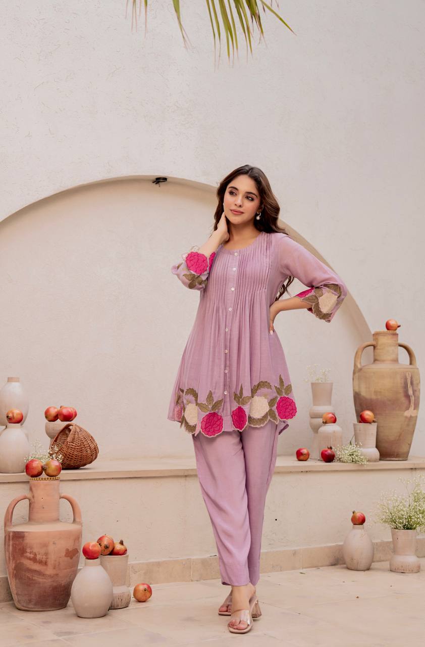 Premium Embroidered Chanderi Silk Top & Pant Co-Ord Set