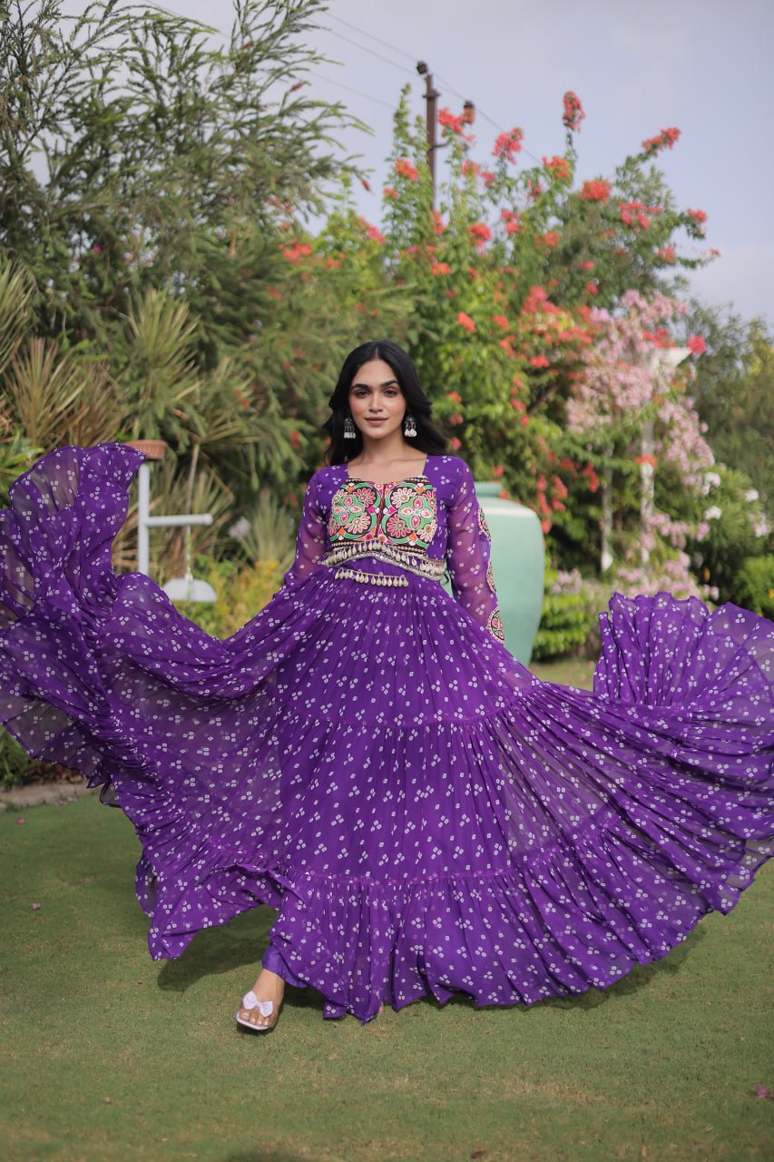 Navratri Special Faux Georgette Bandhani Gown with Kutchi Patchwork