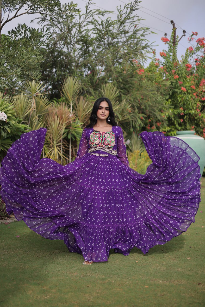 Navratri Special Faux Georgette Bandhani Gown with Kutchi Patchwork