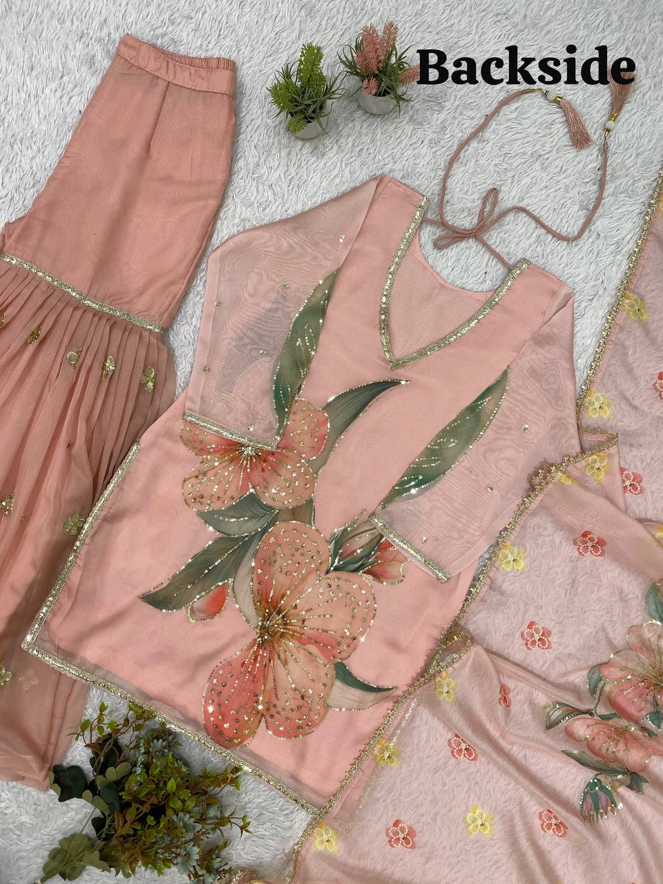 Printed Organza Sequins Embroidered Sharara Suit for Women