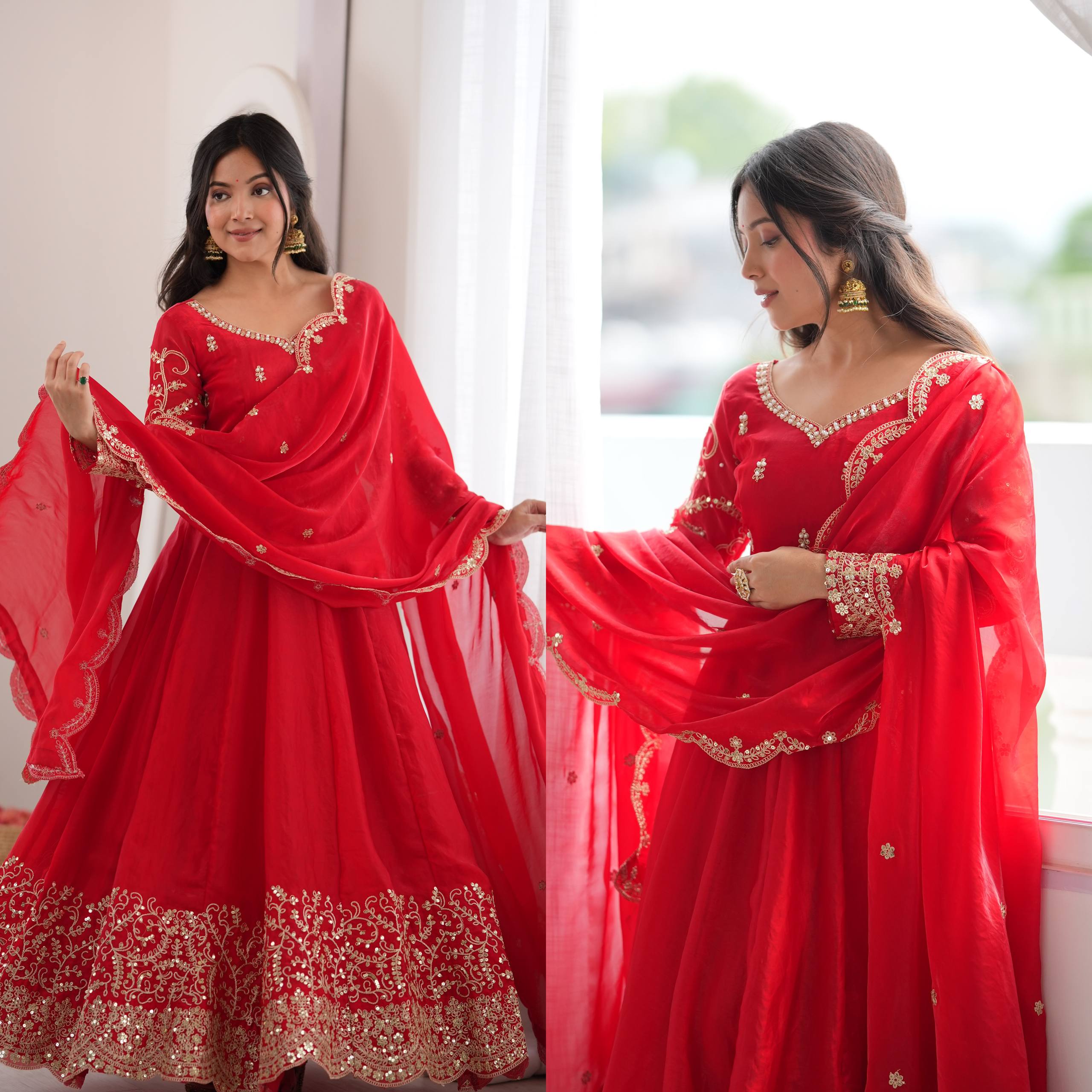 Wedding Wear Fendy Silk Coding & Sequins Gown Set