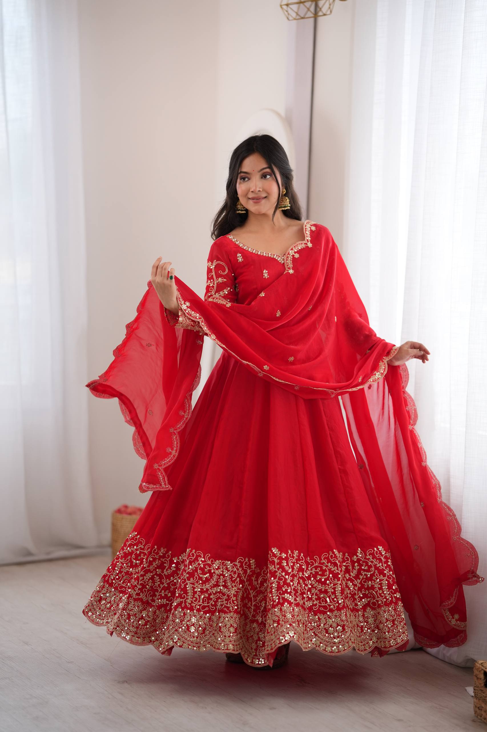 Wedding Wear Fendy Silk Coding & Sequins Gown Set