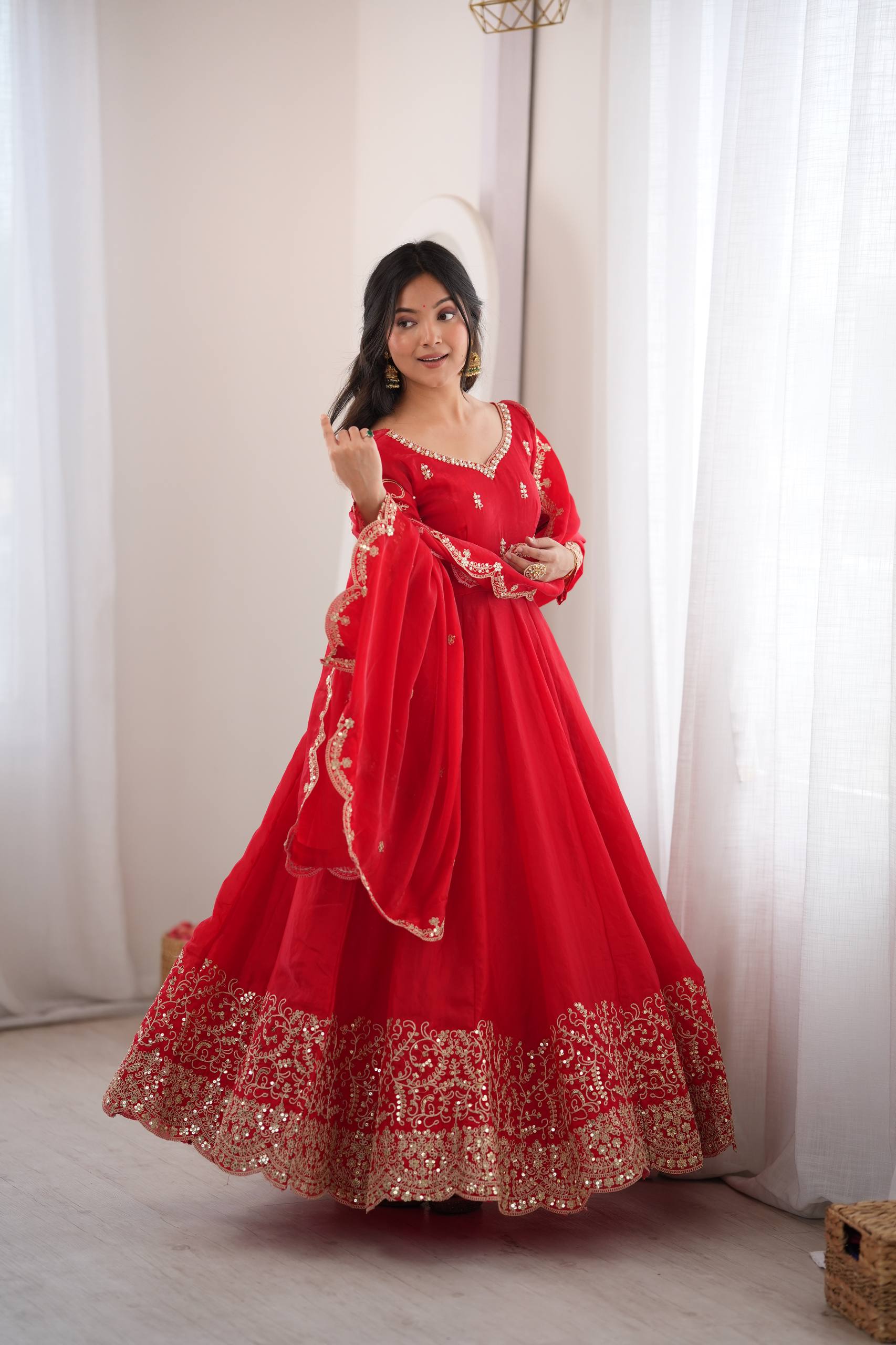 Wedding Wear Fendy Silk Coding & Sequins Gown Set