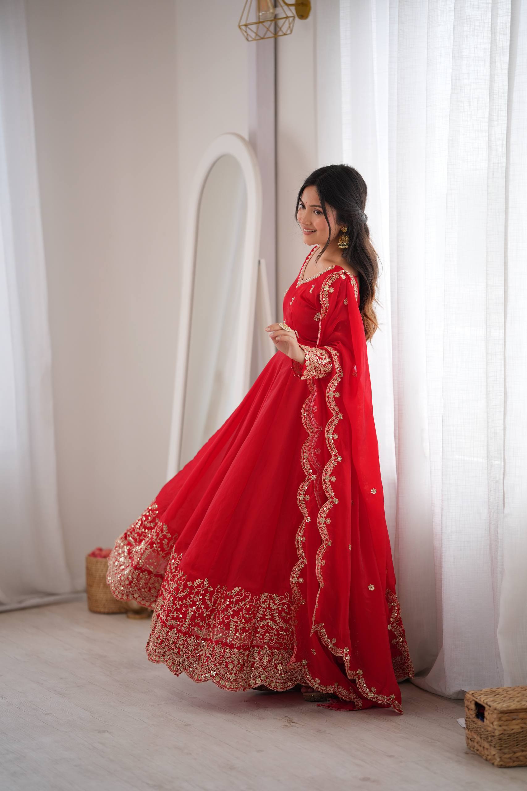 Wedding Wear Fendy Silk Coding & Sequins Gown Set